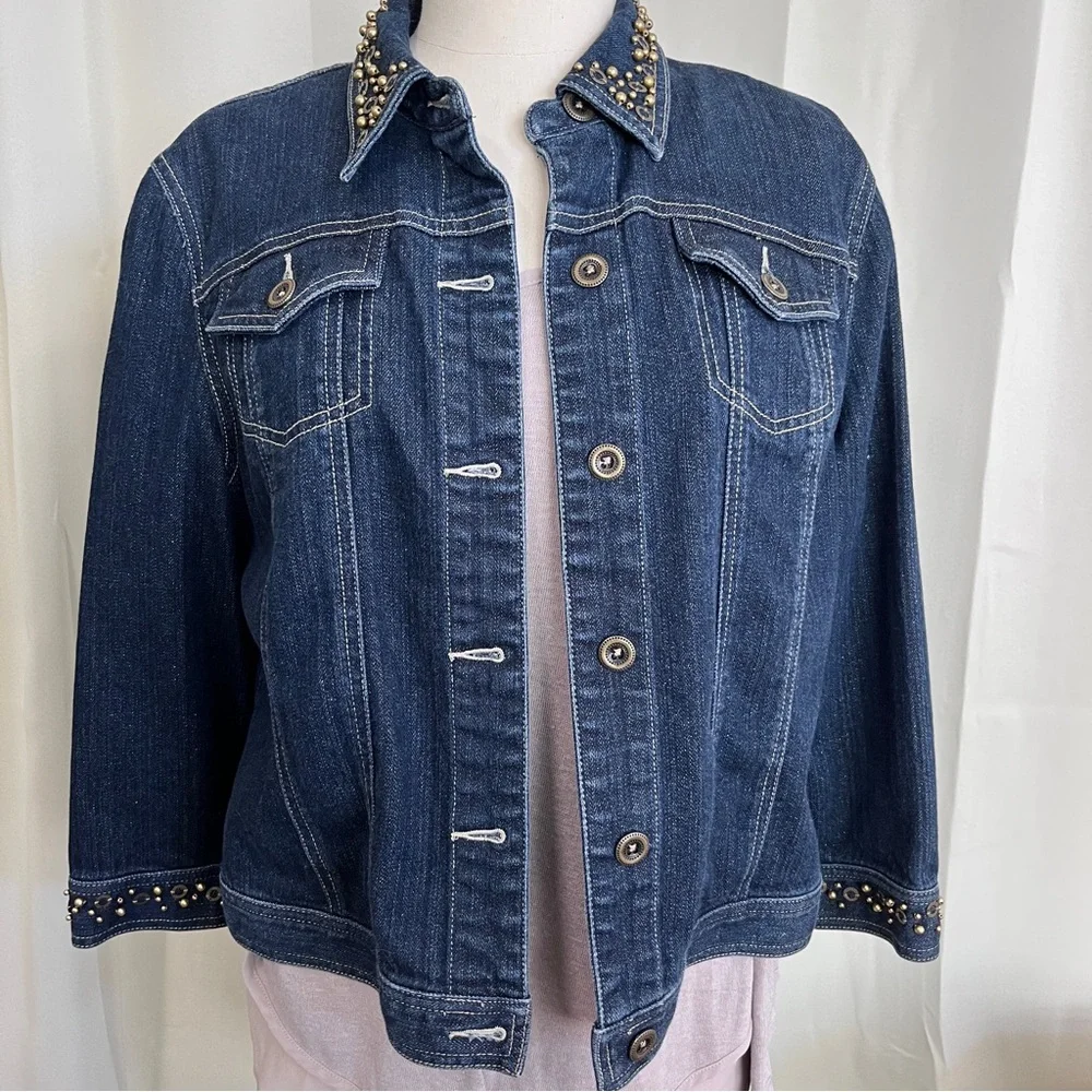 Ruby Rd. Gold thread denim jacket - Picture 1 of 4